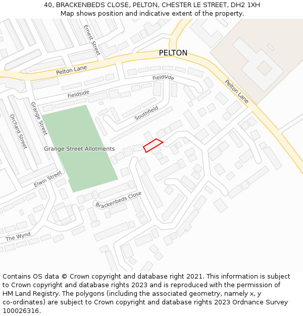 40, BRACKENBEDS CLOSE, PELTON, CHESTER LE STREET, DH2 1XH: Location map and indicative extent of plot