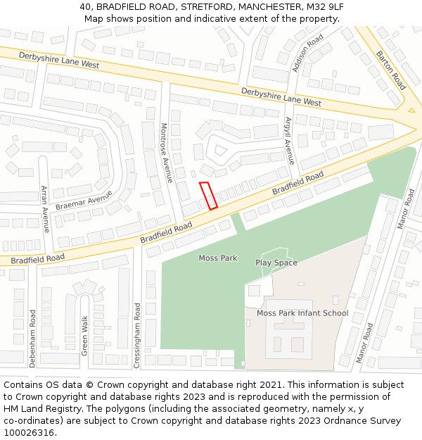 40, BRADFIELD ROAD, STRETFORD, MANCHESTER, M32 9LF: Location map and indicative extent of plot