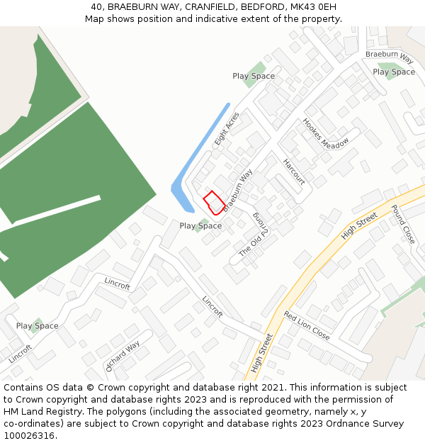 40, BRAEBURN WAY, CRANFIELD, BEDFORD, MK43 0EH: Location map and indicative extent of plot