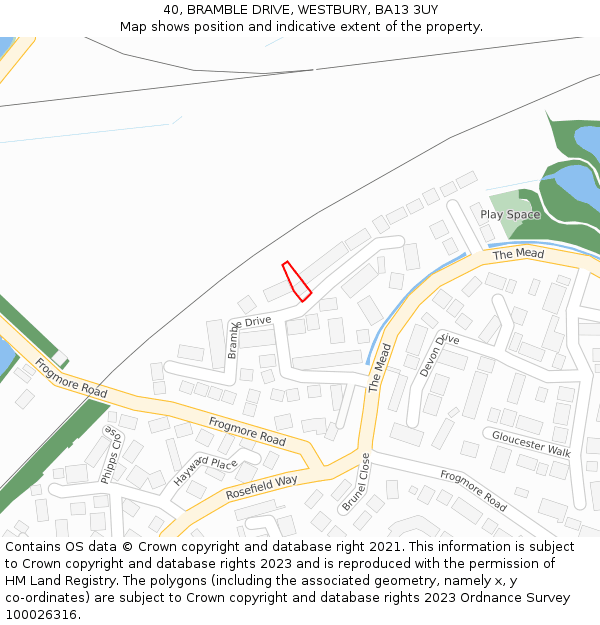 40, BRAMBLE DRIVE, WESTBURY, BA13 3UY: Location map and indicative extent of plot