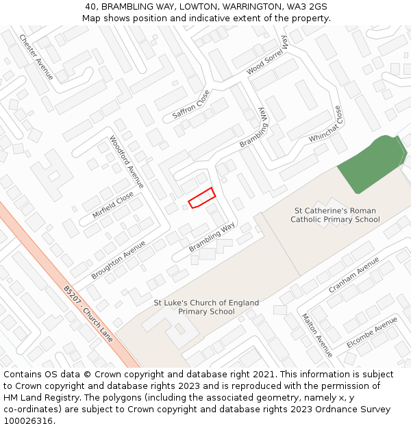 40, BRAMBLING WAY, LOWTON, WARRINGTON, WA3 2GS: Location map and indicative extent of plot