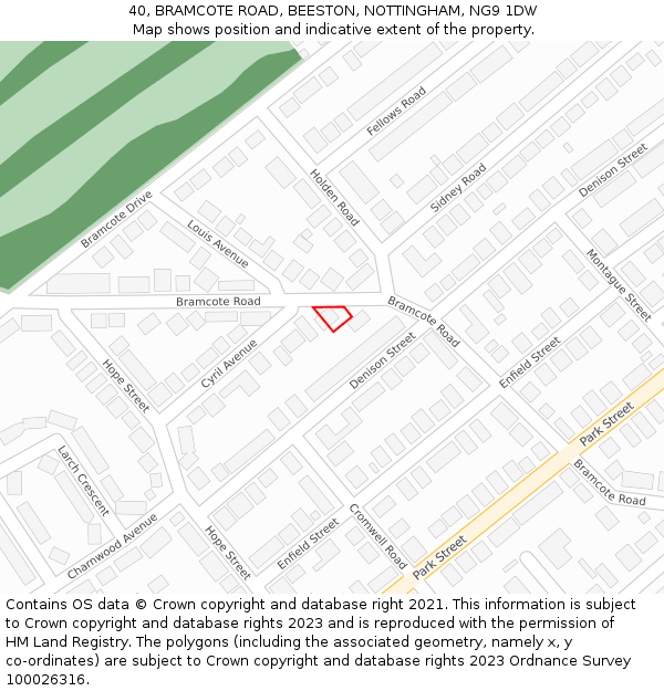 40, BRAMCOTE ROAD, BEESTON, NOTTINGHAM, NG9 1DW: Location map and indicative extent of plot