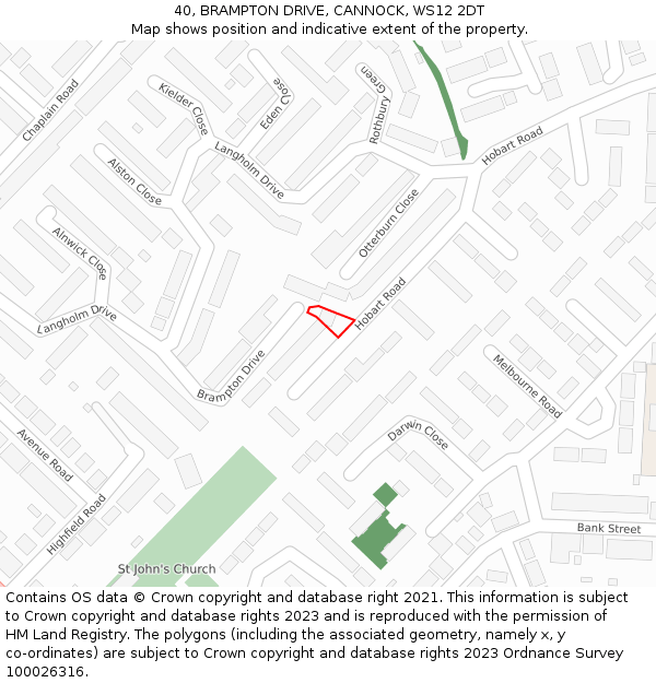 40, BRAMPTON DRIVE, CANNOCK, WS12 2DT: Location map and indicative extent of plot