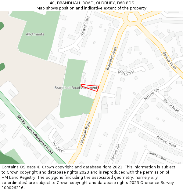 40, BRANDHALL ROAD, OLDBURY, B68 8DS: Location map and indicative extent of plot