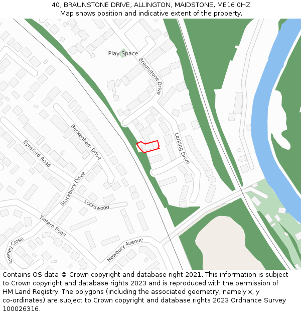 40, BRAUNSTONE DRIVE, ALLINGTON, MAIDSTONE, ME16 0HZ: Location map and indicative extent of plot