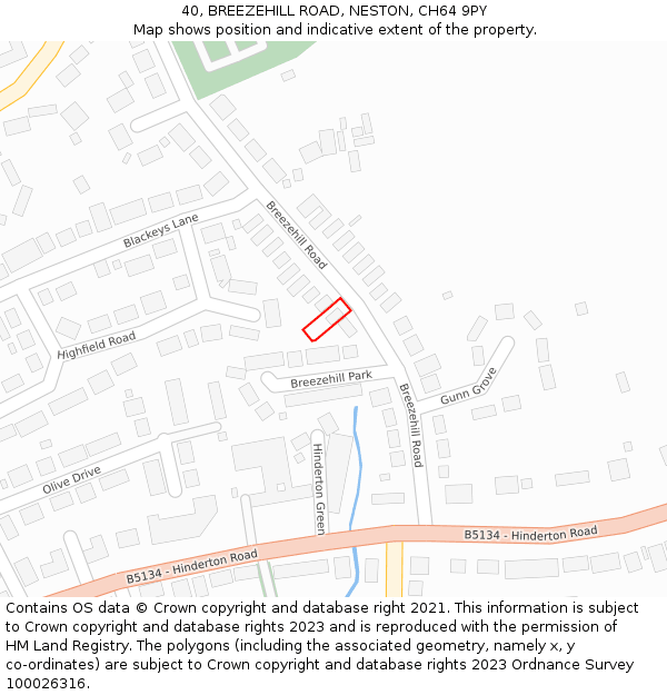 40, BREEZEHILL ROAD, NESTON, CH64 9PY: Location map and indicative extent of plot