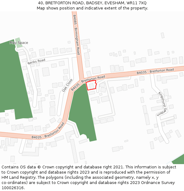 40, BRETFORTON ROAD, BADSEY, EVESHAM, WR11 7XQ: Location map and indicative extent of plot