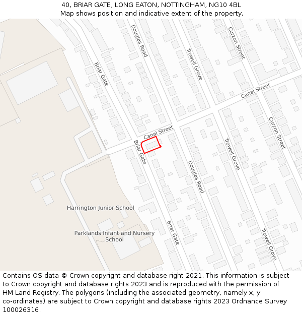 40, BRIAR GATE, LONG EATON, NOTTINGHAM, NG10 4BL: Location map and indicative extent of plot