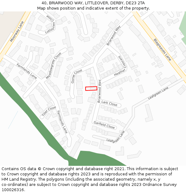 40, BRIARWOOD WAY, LITTLEOVER, DERBY, DE23 2TA: Location map and indicative extent of plot