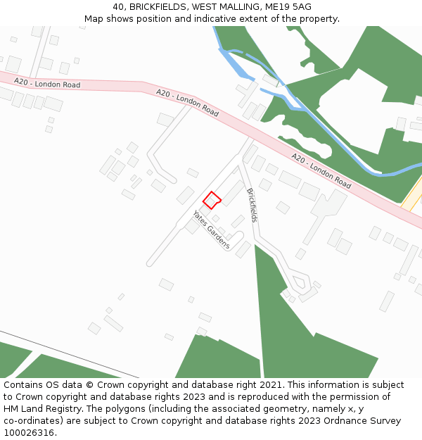 40, BRICKFIELDS, WEST MALLING, ME19 5AG: Location map and indicative extent of plot