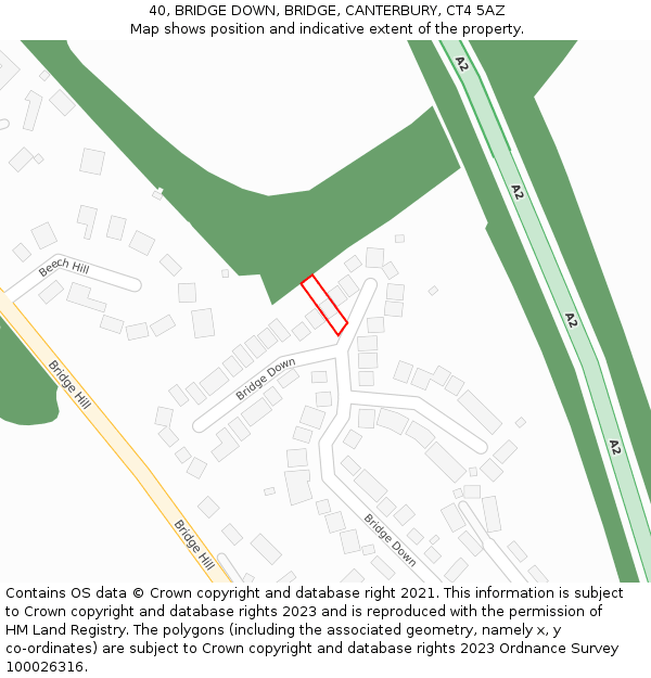 40, BRIDGE DOWN, BRIDGE, CANTERBURY, CT4 5AZ: Location map and indicative extent of plot