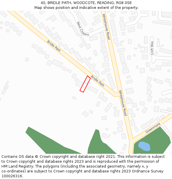 40, BRIDLE PATH, WOODCOTE, READING, RG8 0SE: Location map and indicative extent of plot