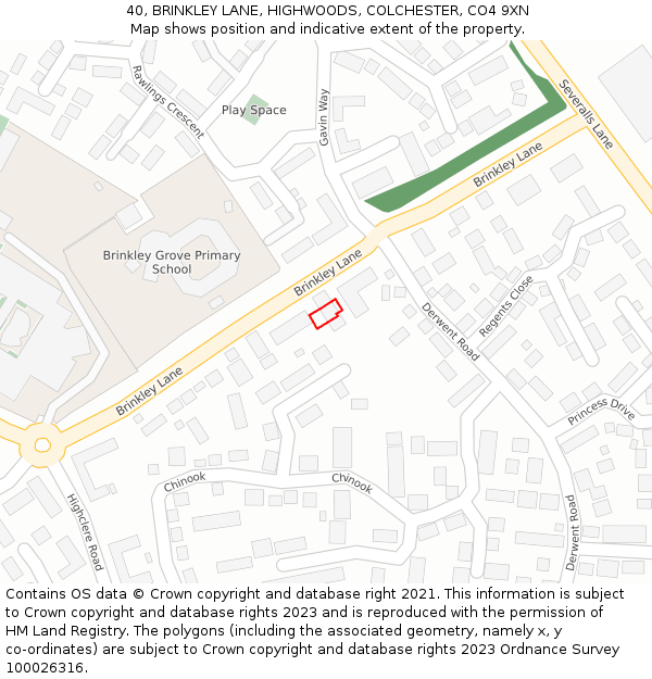 40, BRINKLEY LANE, HIGHWOODS, COLCHESTER, CO4 9XN: Location map and indicative extent of plot