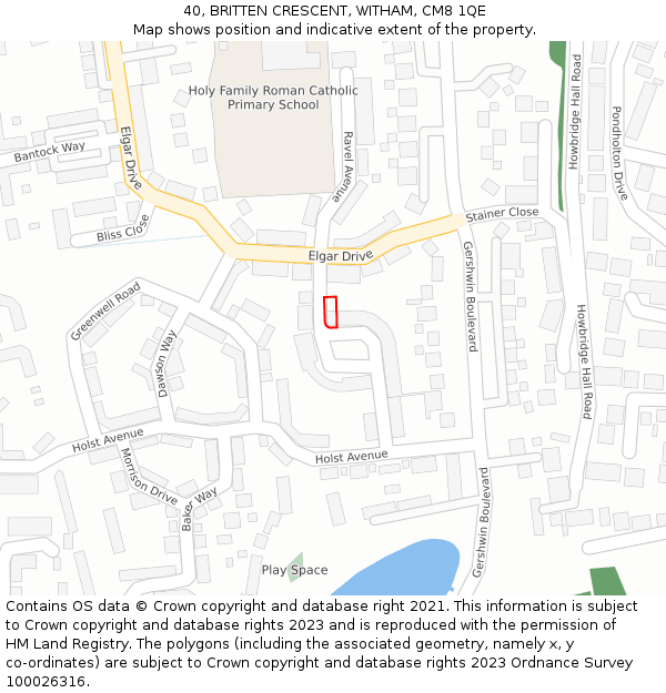 40, BRITTEN CRESCENT, WITHAM, CM8 1QE: Location map and indicative extent of plot