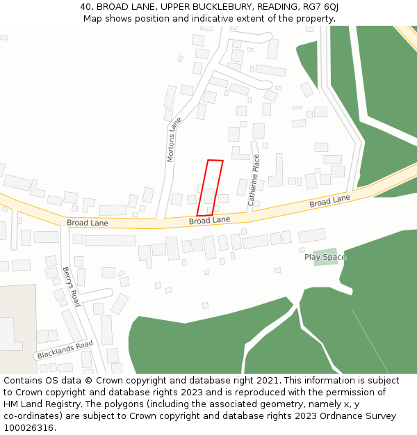 40, BROAD LANE, UPPER BUCKLEBURY, READING, RG7 6QJ: Location map and indicative extent of plot