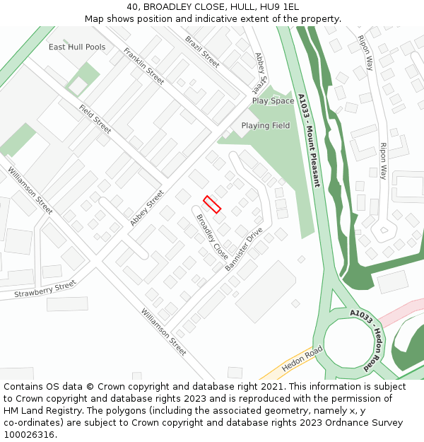 40, BROADLEY CLOSE, HULL, HU9 1EL: Location map and indicative extent of plot