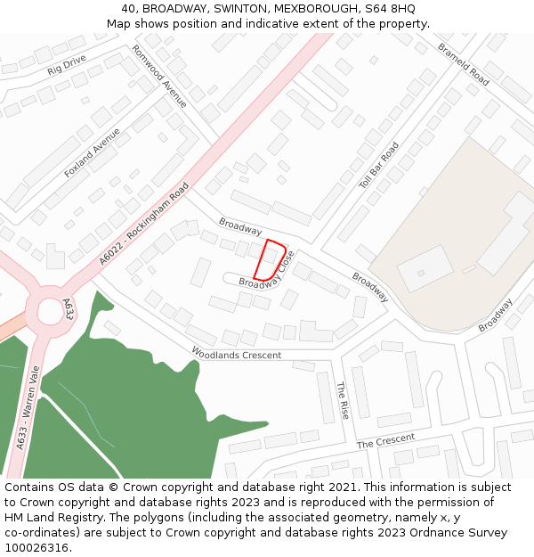 40, BROADWAY, SWINTON, MEXBOROUGH, S64 8HQ: Location map and indicative extent of plot