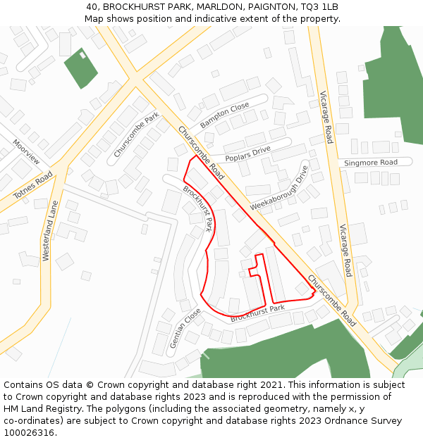 40, BROCKHURST PARK, MARLDON, PAIGNTON, TQ3 1LB: Location map and indicative extent of plot