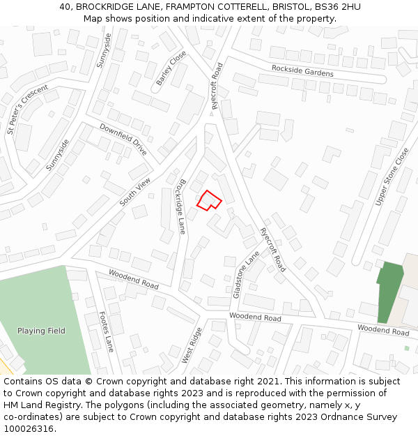 40, BROCKRIDGE LANE, FRAMPTON COTTERELL, BRISTOL, BS36 2HU: Location map and indicative extent of plot