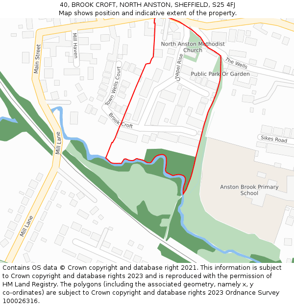 40, BROOK CROFT, NORTH ANSTON, SHEFFIELD, S25 4FJ: Location map and indicative extent of plot