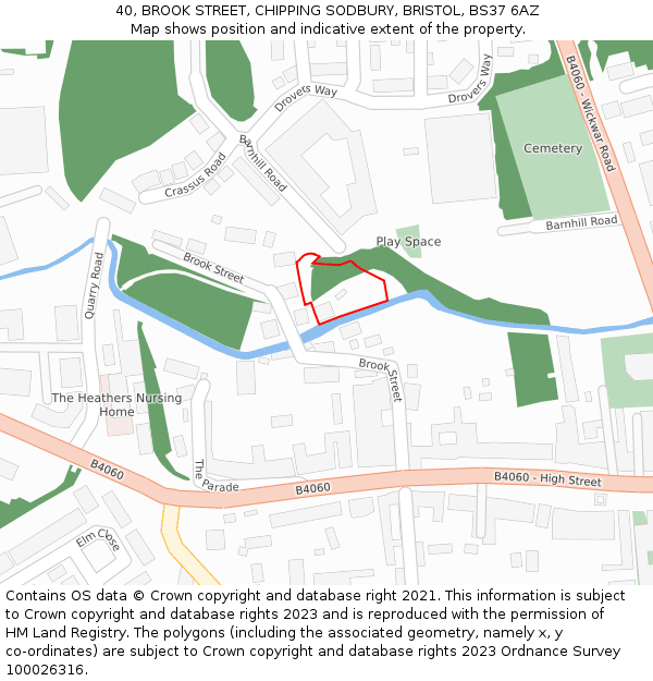 40, BROOK STREET, CHIPPING SODBURY, BRISTOL, BS37 6AZ: Location map and indicative extent of plot