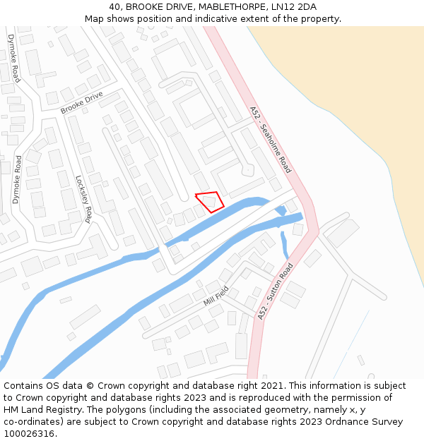 40, BROOKE DRIVE, MABLETHORPE, LN12 2DA: Location map and indicative extent of plot
