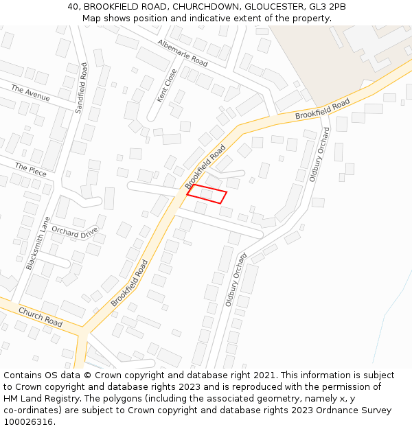 40, BROOKFIELD ROAD, CHURCHDOWN, GLOUCESTER, GL3 2PB: Location map and indicative extent of plot