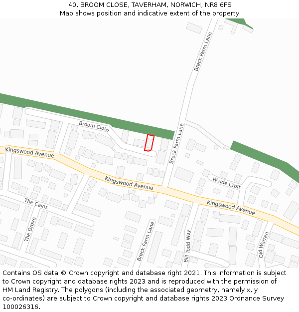 40, BROOM CLOSE, TAVERHAM, NORWICH, NR8 6FS: Location map and indicative extent of plot