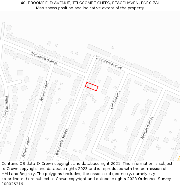 40, BROOMFIELD AVENUE, TELSCOMBE CLIFFS, PEACEHAVEN, BN10 7AL: Location map and indicative extent of plot