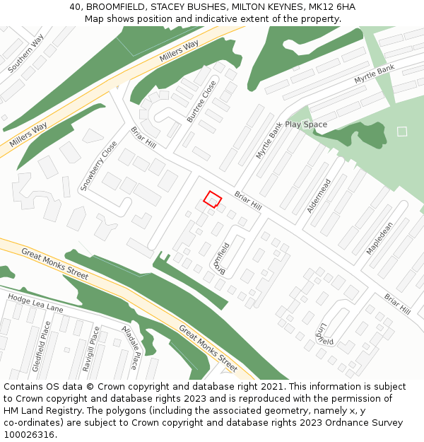 40, BROOMFIELD, STACEY BUSHES, MILTON KEYNES, MK12 6HA: Location map and indicative extent of plot