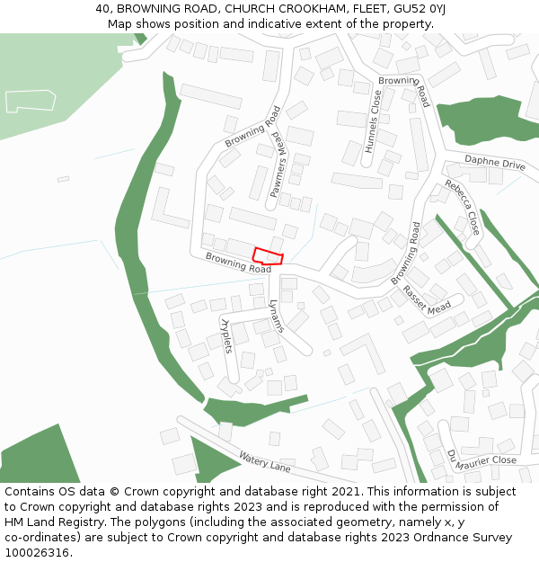 40, BROWNING ROAD, CHURCH CROOKHAM, FLEET, GU52 0YJ: Location map and indicative extent of plot