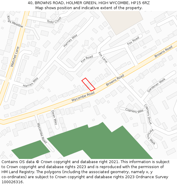 40, BROWNS ROAD, HOLMER GREEN, HIGH WYCOMBE, HP15 6RZ: Location map and indicative extent of plot