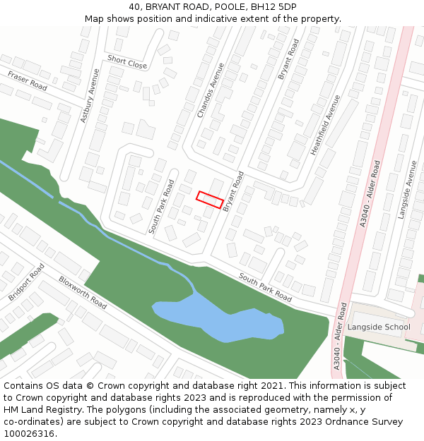 40, BRYANT ROAD, POOLE, BH12 5DP: Location map and indicative extent of plot