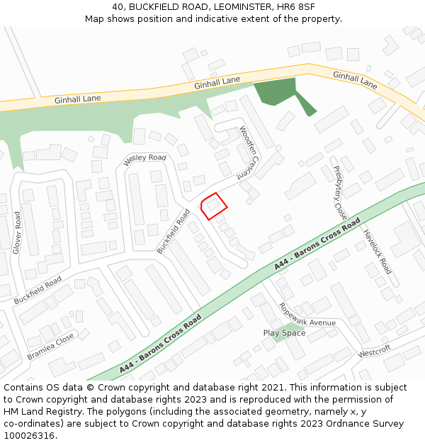 40, BUCKFIELD ROAD, LEOMINSTER, HR6 8SF: Location map and indicative extent of plot