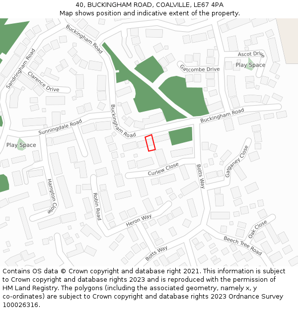 40, BUCKINGHAM ROAD, COALVILLE, LE67 4PA: Location map and indicative extent of plot