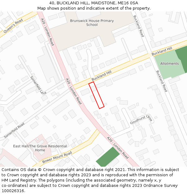 40, BUCKLAND HILL, MAIDSTONE, ME16 0SA: Location map and indicative extent of plot