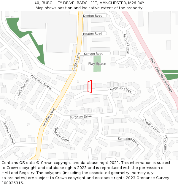 40, BURGHLEY DRIVE, RADCLIFFE, MANCHESTER, M26 3XY: Location map and indicative extent of plot