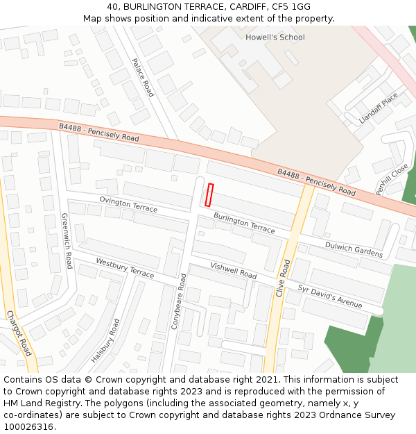 40, BURLINGTON TERRACE, CARDIFF, CF5 1GG: Location map and indicative extent of plot