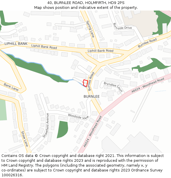 40, BURNLEE ROAD, HOLMFIRTH, HD9 2PS: Location map and indicative extent of plot