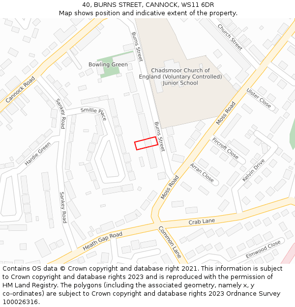 40, BURNS STREET, CANNOCK, WS11 6DR: Location map and indicative extent of plot