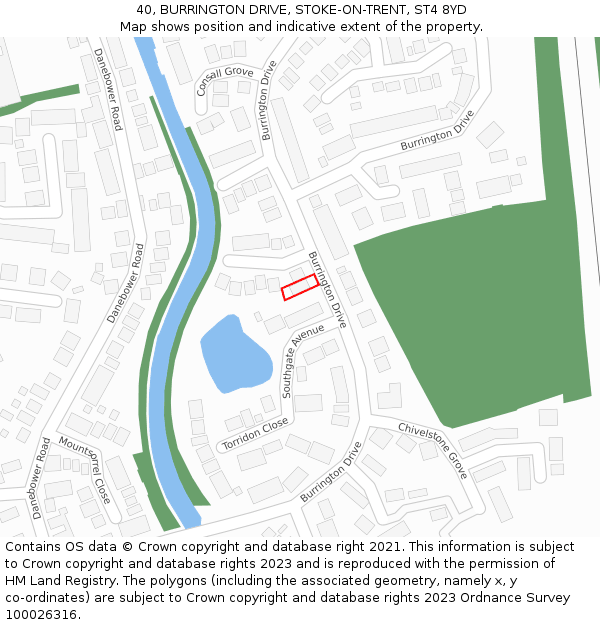 40, BURRINGTON DRIVE, STOKE-ON-TRENT, ST4 8YD: Location map and indicative extent of plot