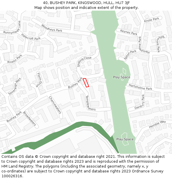 40, BUSHEY PARK, KINGSWOOD, HULL, HU7 3JF: Location map and indicative extent of plot
