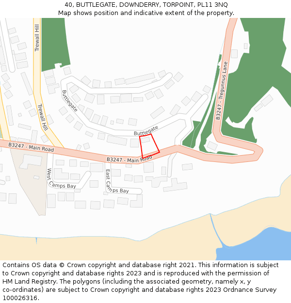 40, BUTTLEGATE, DOWNDERRY, TORPOINT, PL11 3NQ: Location map and indicative extent of plot