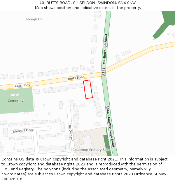 40, BUTTS ROAD, CHISELDON, SWINDON, SN4 0NW: Location map and indicative extent of plot