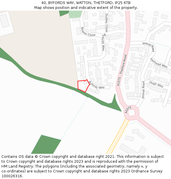 40, BYFORDS WAY, WATTON, THETFORD, IP25 6TB: Location map and indicative extent of plot