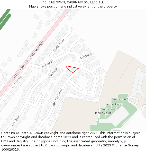 40, CAE GWYN, CAERNARFON, LL55 1LL: Location map and indicative extent of plot