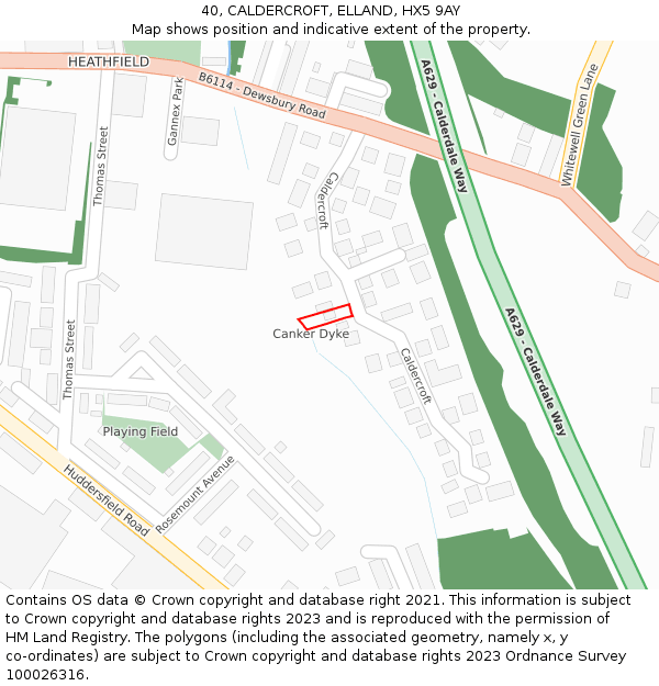 40, CALDERCROFT, ELLAND, HX5 9AY: Location map and indicative extent of plot