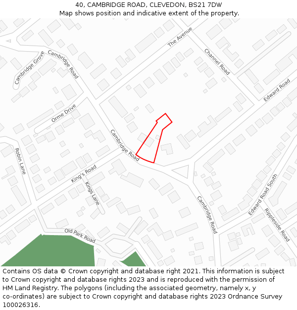 40, CAMBRIDGE ROAD, CLEVEDON, BS21 7DW: Location map and indicative extent of plot