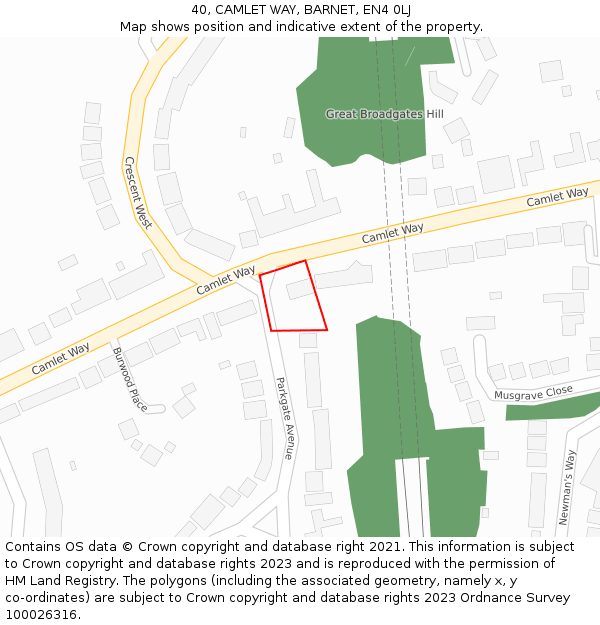 40, CAMLET WAY, BARNET, EN4 0LJ: Location map and indicative extent of plot