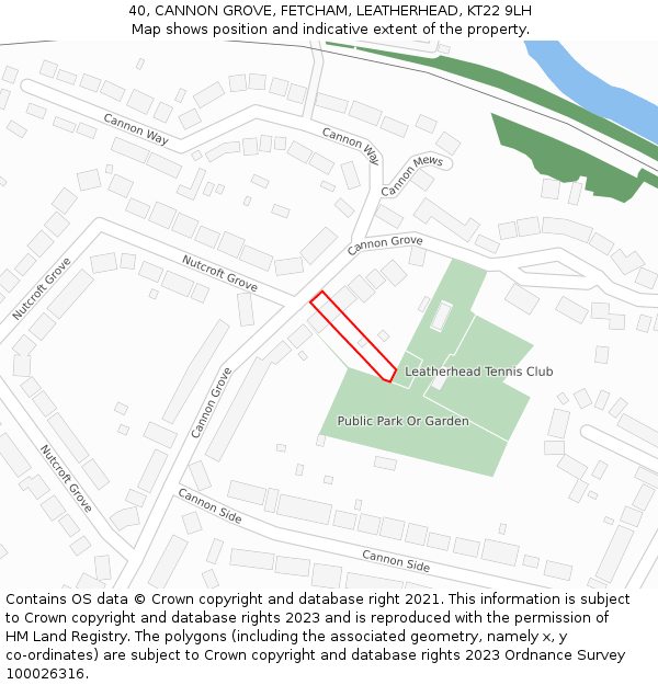 40, CANNON GROVE, FETCHAM, LEATHERHEAD, KT22 9LH: Location map and indicative extent of plot